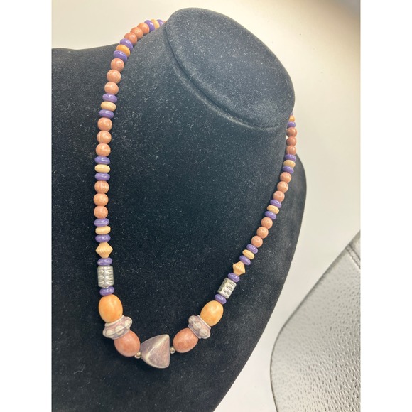 Brown and Beige Mixed Media Beaded Unisex 16 5/8 Inch Necklace! - Picture 2 of 6